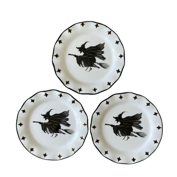 Potter's Studio Halloween Witch 6in Appetizer Plates Scalloped Set of 3 NEW - Picture 7 of 8
